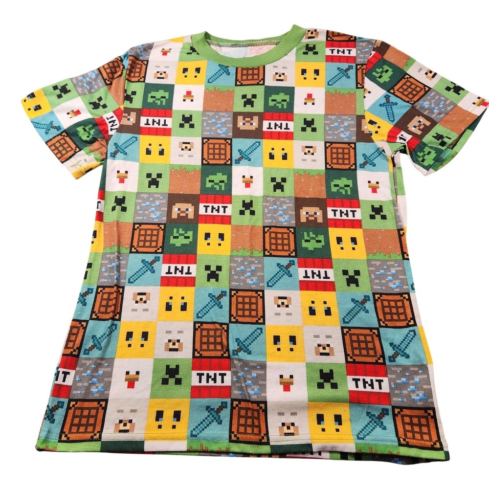 Minecraft Shirt Youth Large 12/14 Multicolor All‎ Over Print Pixel Characters